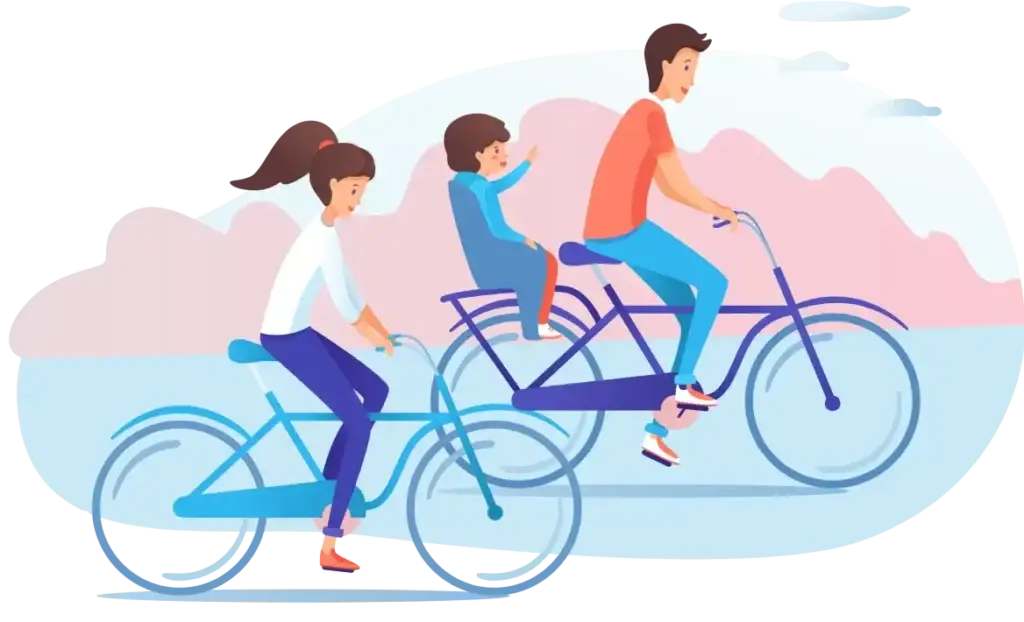 Familj som cyklar